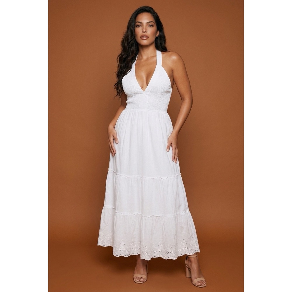 Anthropology Raga Halter Dress white lined size Large